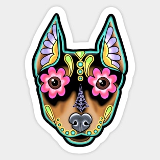 Min Pin - Day of the Dead Miniature Doberman Pinscher Sugar Skull Dog Sticker